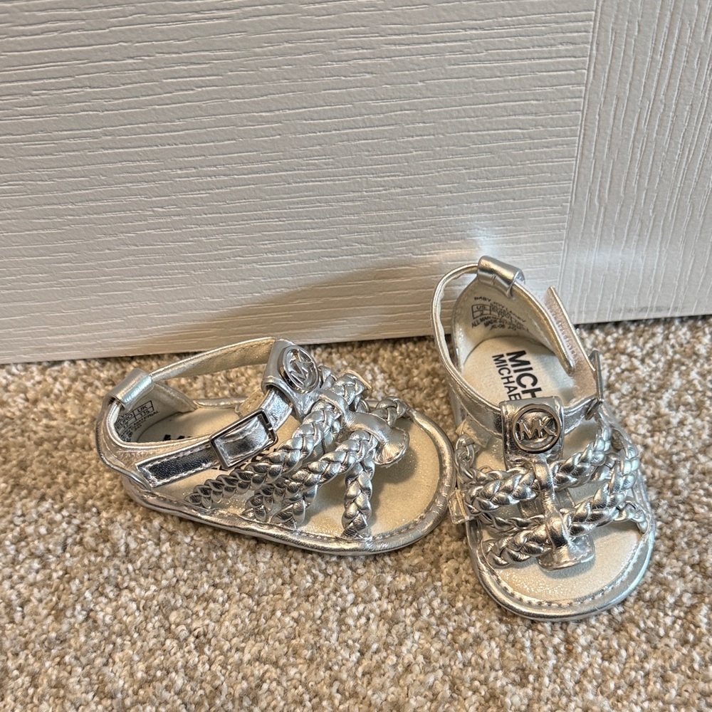MICHAEL KORS Baby Joy Lacy Metallic Silver Sandals